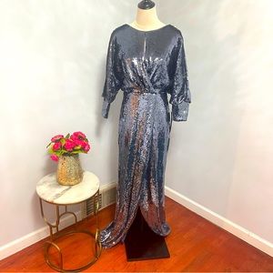 # Aidan Mattox In Silver Lake Sequin Blouson Evening Formal Dress Gown -Reemoly